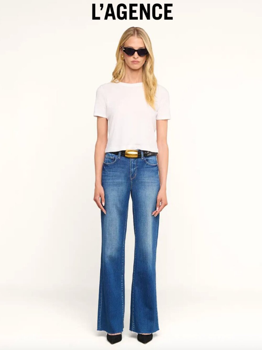 L'agence Scottie Wide Leg High Rise Jeans in Hasting Blue Size 28